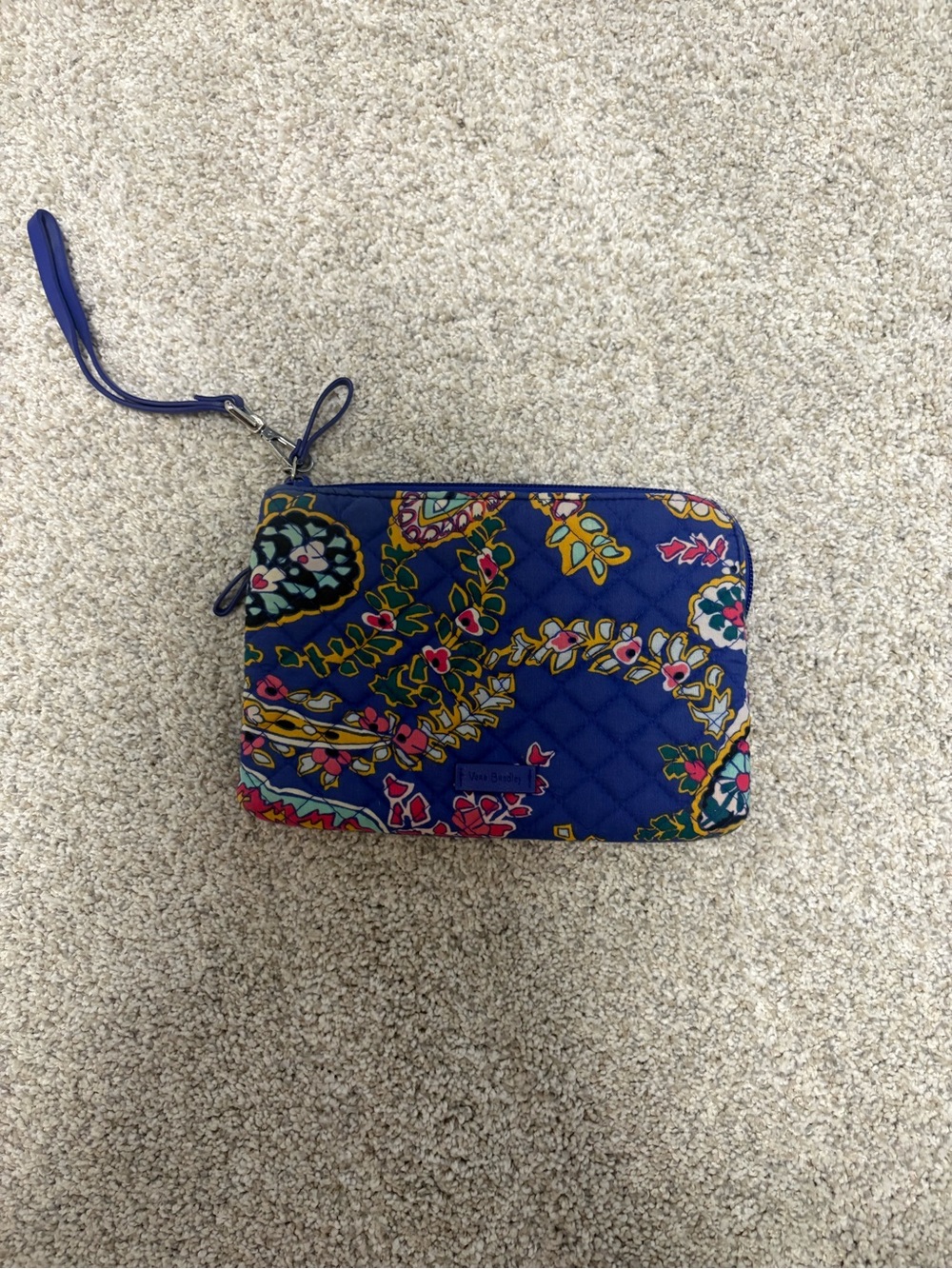 Vera Bradley Quilted Floral Wristlet in Royal Blue